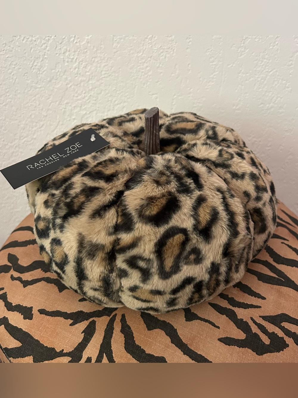 NEW Rachel Zoe Leopard Cheetah Animal Print Faux Fur Pumpkin Halloween Decor